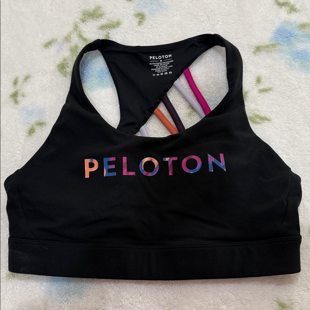 Peloton Black Sports Bra with Multicolor Logo